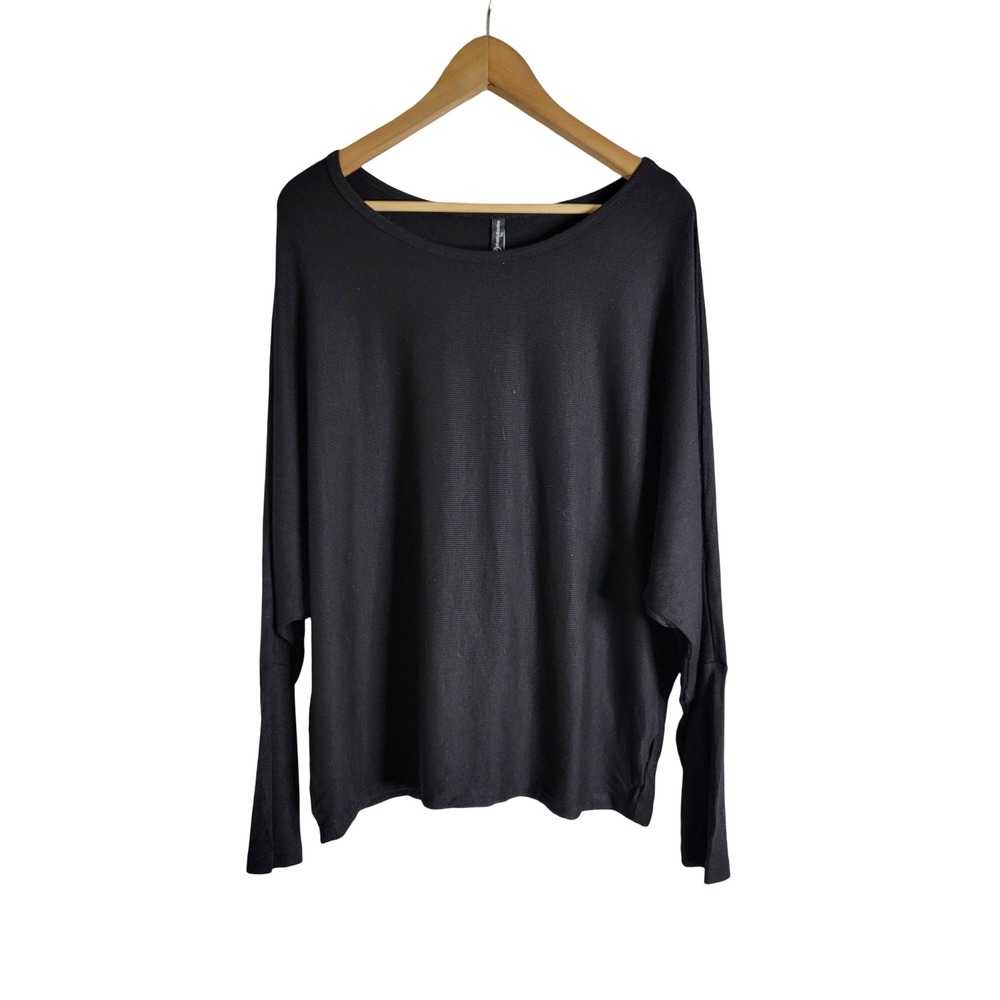 PrettyGarden Womens XL Black Batwing Long Sleeve Ribbed Boat Neck Top Slouchy